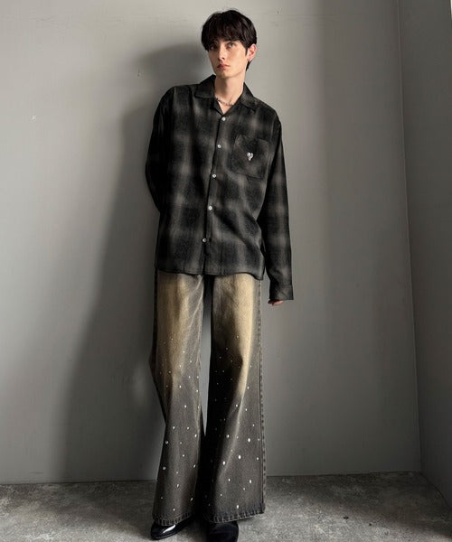 【Classical Origin】自然体のカッコよさ。ヴィンテージ風チェック柄オープンカラーシャツ（長袖）/Vintage-style check pattern open collar shirt co1010024