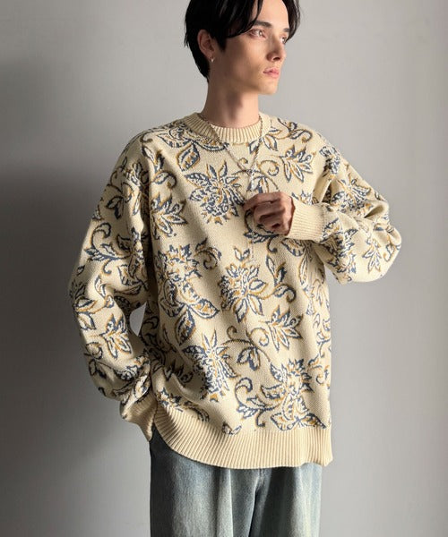 【classical origin】視線を奪う、ジャガード花柄ニット／Jacquard Floral Knit Sweater ao1020311