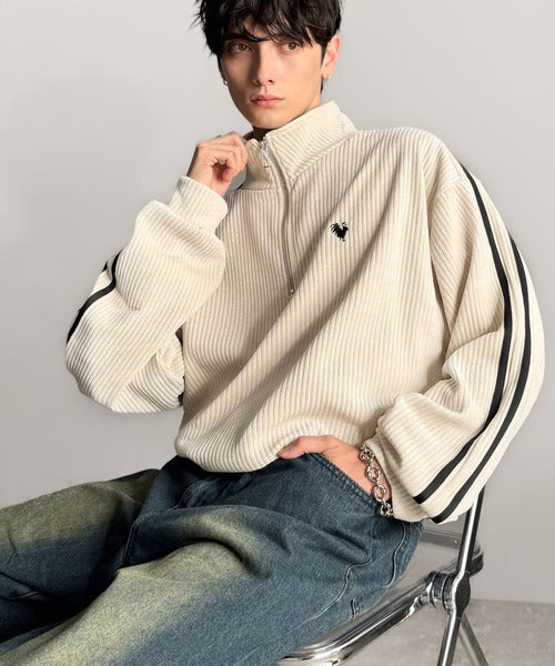 【Classical Origin】「素材推し。」コーデュロイ素材Wラインハーフジップトレーナー／Corduroy DoubleLine Half-Zip Trainer co1010026