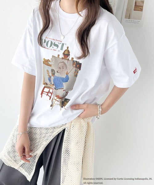 『THE SATURDAY EVENING POST』×クラシカルエルフ 別注グラフィックTシャツ 【Rockwell's Triple Self-Portrait Reprint】 ce1260281