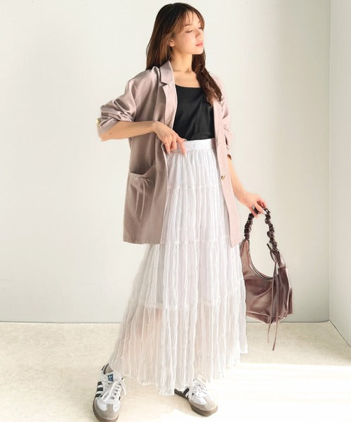 大人のナチュラルスタイル。ぽこぽこワッシャー加工4段ティアードフレアロングスカート ce1015072