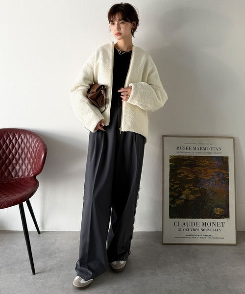 【Classical Evon】上品さと抜け感を兼ね備えた、大人のためのアウター。軽やかブークレノーカラージャケット ev1110138