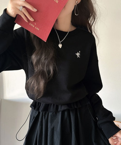 一枚でコーディネートが完成する優秀アイテム◎胸刺繍ドロスト裏起毛ドッキングワンピース ce1020325