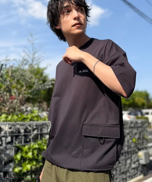 《JaVaジャバコラボ》【接触冷感・吸水速乾機能付き】便利なBIGポケット＆裾ドローコード付き！高機能マイクロメッシュTシャツ jo1150091