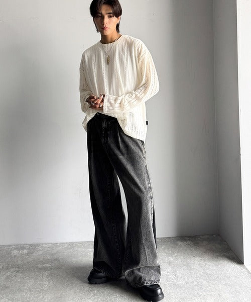 【Classical Origin】「シンプルに魅せる。」グランジモードリラックスシアープルオーバー（長袖）/Grunge Mode Relaxed Pullover co1010027