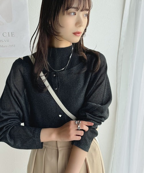 【mily bilet】上品さと可愛らしさを兼ね備えた、オフショル２WAYラメシアーニットアンサンブル（カーディガンセット） mi1029105