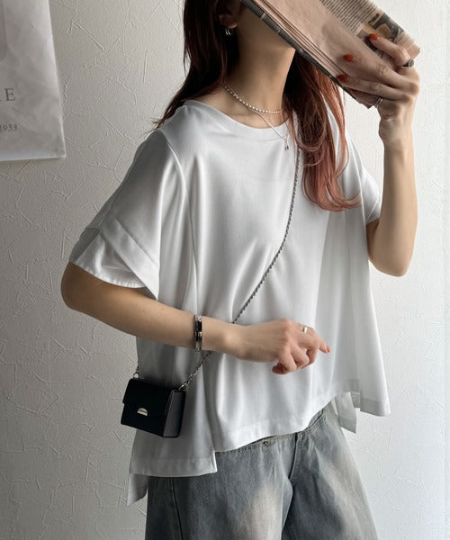 大人の女性を魅力的に引き立てる。袖口シアー切り替え 半袖 Tシャツ ce1110095