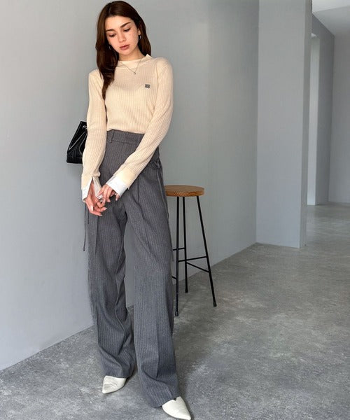 【mily bilet】1枚で完成♪重ね着風デザイン◎カシミアタッチ袖カフスレイヤード刺繍ニット mi1259018