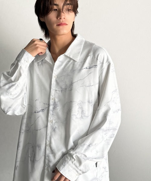 【Classical Origin】「都会的スタイル」。総柄ドレープキャンプカラーシャツ（長袖）/Relaxed Drape All-Over Pattern Camp Collar Shirt co1150039