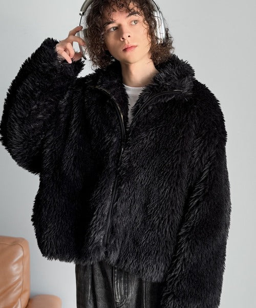 【Classical Origin】「一瞬で惹かれる。」シャギーファーショート裏配色ショートジャケット／Shaggy Faux Fur Short Jacket with Contrast Lining co1010037