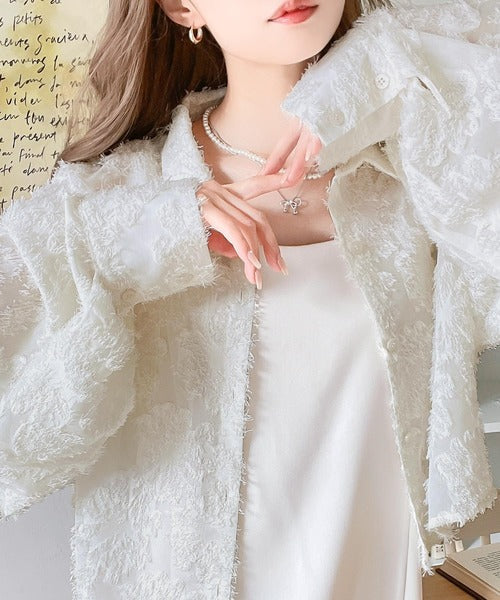 【mily bilet】１枚で華やか。シャギーシアージャガードクロップドシャツ mi1149047
