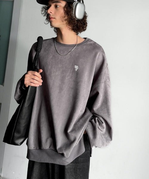 【Classical Origin】「やっぱりビッグシルエット！」スウェードポンチ素材ビックシルエットトレーナー（長袖）/Suede material big silhouette sweatshirt co1010030