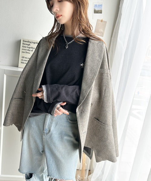 ヴィンテージ感をプラス。綿100%衿バイカラーワンポイント刺繍ロンTシャツ ce1260203