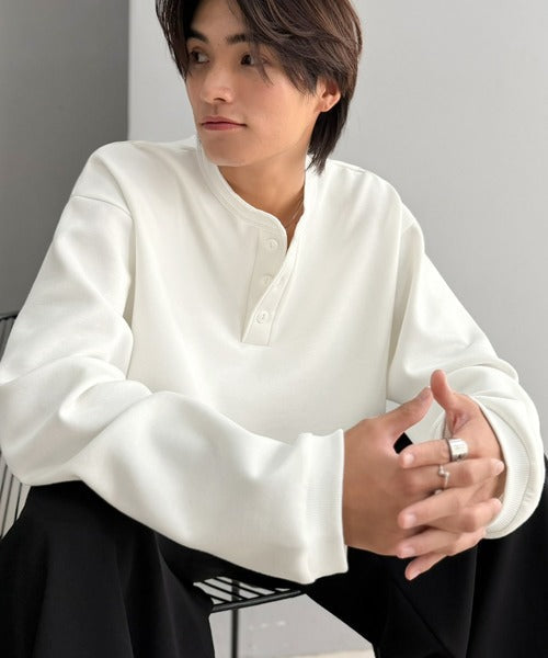 《JaVaコラボ》ラフに着るほど、サマになる。ダンボール素材ヘンリーネックTシャツ（長袖） jo1010077