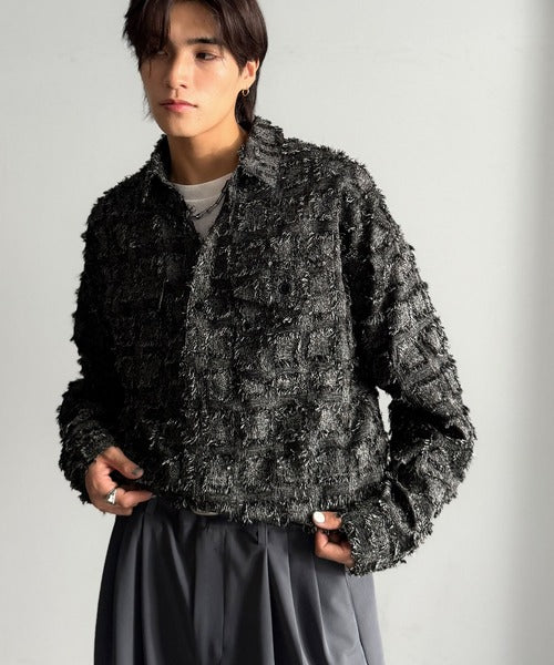【Classical Origin】「1歩先の存在感。」フリンジ使いブロックチェックアウターシャツ（長袖）/Fringed Block Check Outer Shirt co1010021