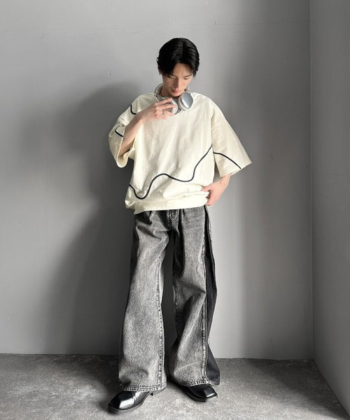 春夏の新定番！ウェーブコード刺繍ハーフスリーブpaeanトップス cm1260418