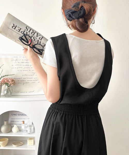 《JaVaジャバコラボ》前後で印象チェンジ♪前後2wayUネックツータックイージーサロペットパンツ jv0780086