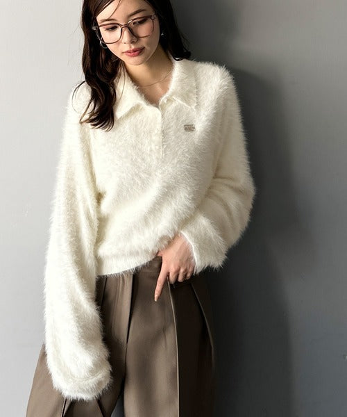【mily bilet】カジュアルな大人ふんわり。メタルプレート使いフェザーシャギーポロニット（長袖） mi1029134