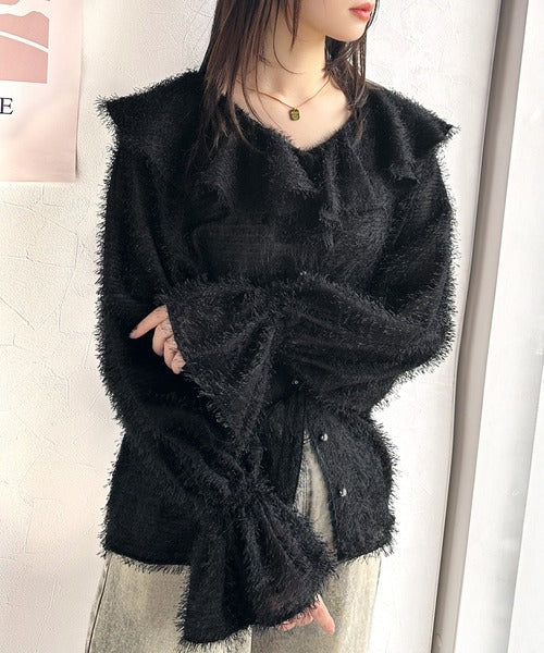 【mily bilet】ふんわり愛らしさを纏う大人ガーリーMIX。シアーフェザーフリル襟キャンディースリーブブラウス（長袖） mi1019078
