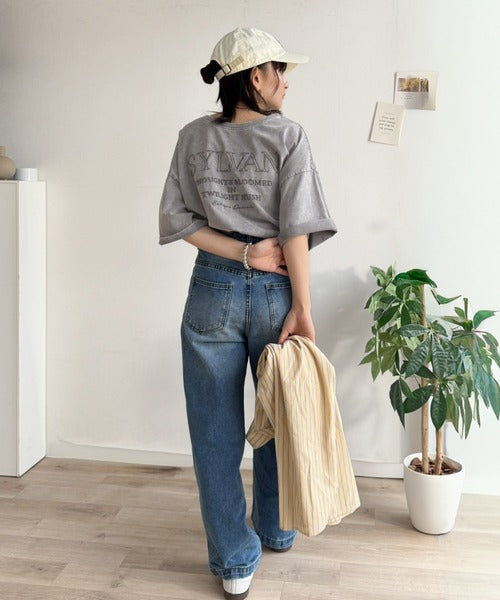 《JaVaジャバコラボ》色褪せで魅せる、ラフな品格。綿100％前後２WAYアシッド刺繍ユルTEE（半袖） jv1260544