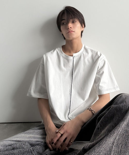 Asymmetric Stitch Design T-Shirt／アシンメトリーデザイン配色ステッチTシャツ co1150013