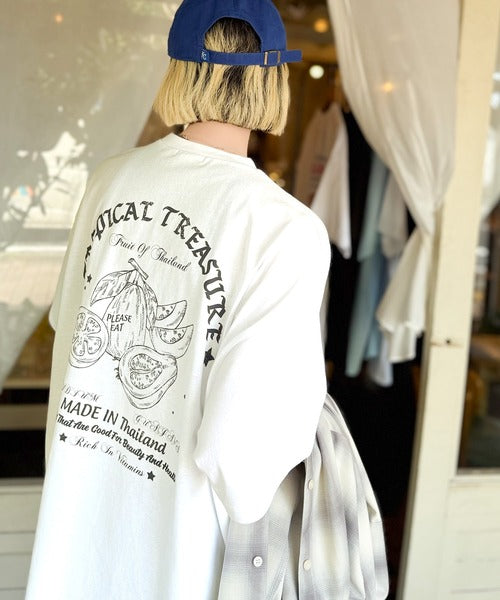 《JaVaジャバコラボ》周りと差がつくアート感。綿100％ タイ☆トロピカルフルーツ柄☆ビッグTシャツ jm1029128