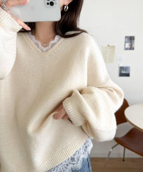 【mily bilet】着るだけで垢抜ける大人フェミニン。レースドッキングふわもちニット mi1029194