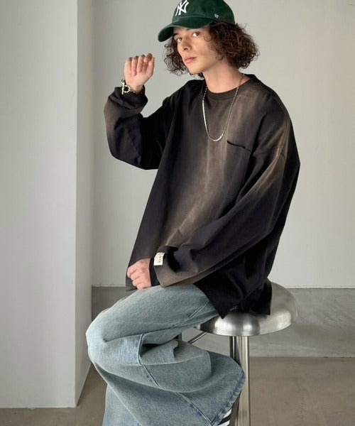 《JaVaジャバコラボ》垢抜け！大人のストリートstyleを作る。綿100％スプレーダイオーバーサイズTシャツ（長袖） jm1020358