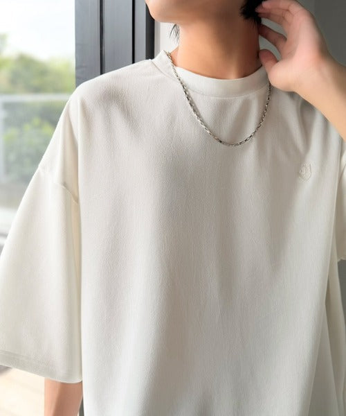 《JaVaジャバコラボ》【接触冷感・UVカット機能付き】シャリ生地で夏も快適！胸刺繍 梨地カットジョーゼットTシャツ（オーバーサイズ） jo1010057