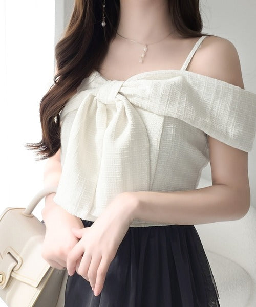 【mily bilet】一枚に大人可愛いを凝縮。リボンデザイントップス×チュールスカートドッキングキャミワンピース (ロング丈) mi1139113