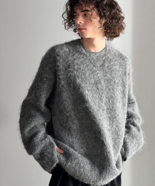 【Classical Origin】「深みのある1着。」ミックスシャギー素材クルーネックセーター／Mixed Shaggy Crew Neck Sweater co0780010