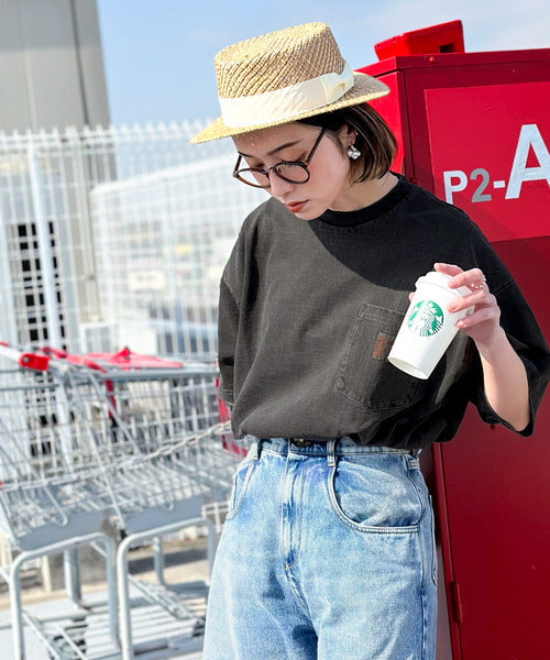 《JaVa ジャバコラボ》古着風ストリートMIX。綿100%ヘヴィーウエイト胸ポケピグメントTシャツ jv1029020