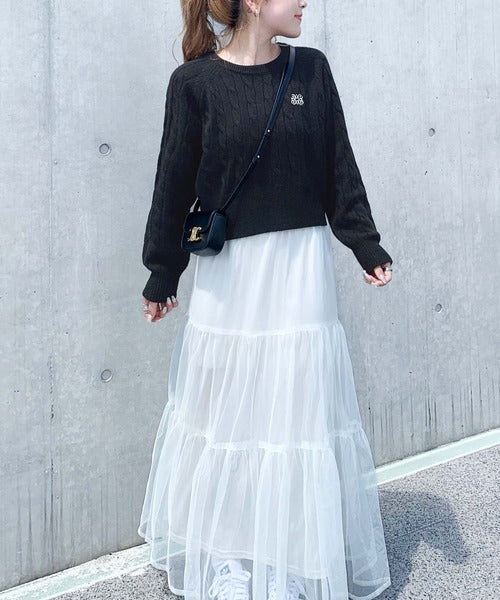 【mily bilet】毎日着たいこなれニット。クロップド胸刺繍ケーブルニット mi1029070