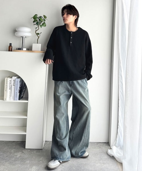《JaVaジャバコラボ》クラシカル×モダンな一枚。ラガーデザインリラックスニット（長袖） jm1020270