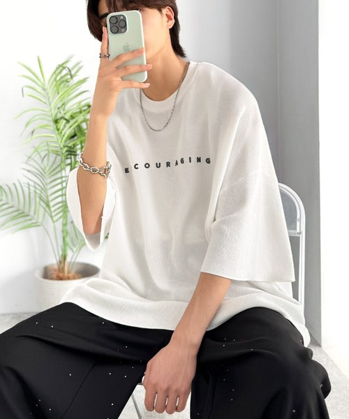 《JaVaジャバコラボ》Tシャツにはない品格を。ロゴプリントオーバーサイズサマーニットプルオーバー jm1050364