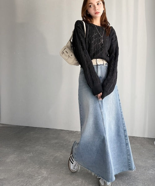 着るたび、雰囲気美人。前後2way格子柄透かし編みショート丈ニットカーディガン（長袖） ce1260448