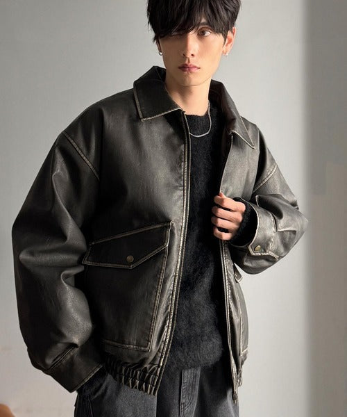 【Classical Origin】「Sランクアイテム。」ヴィンテージレザー中綿入りブルゾン／Vintage Leather Padded Blouson co1320001