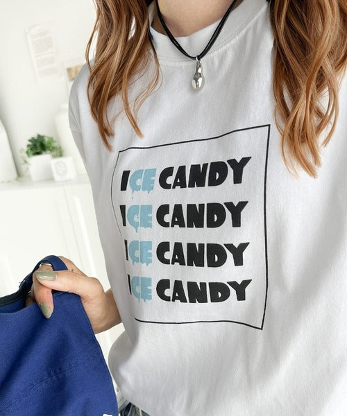 大人胸キュン。綿100％ICE CANDYロゴプリントTシャツ mo1310038