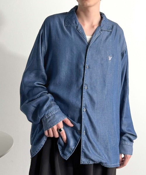 【Classical Origin】「至福のひととき。」ルーズフィットオープンカラーデニムシャツ（長袖）/Loose Fit Open Collar Denim Shirt co1150038
