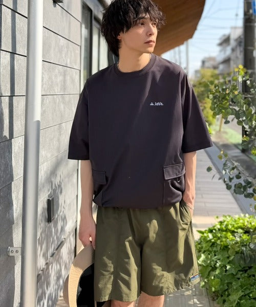 《JaVaジャバコラボ》【接触冷感・吸水速乾機能付き】便利なBIGポケット＆裾ドローコード付き！高機能マイクロメッシュTシャツ jo1150091