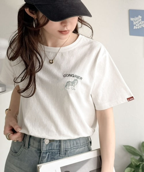 《JaVa ジャバコラボ》大人の遊び心をプラス。綿100％オオカミ刺繍Tシャツ（半袖） jv1330074
