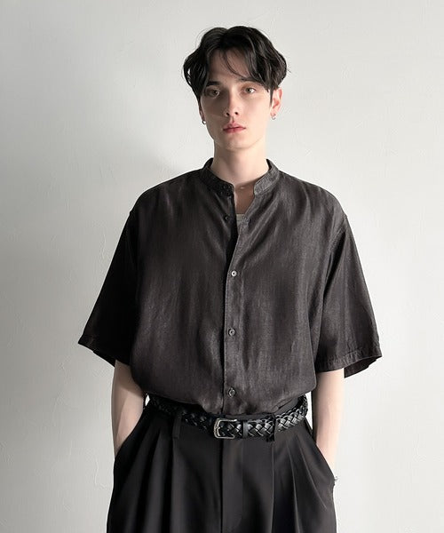 Rayon Denim Band Collar Relaxed Shirt／ヴィンテージ加工ルーズフィットデニムシャツ co1150011