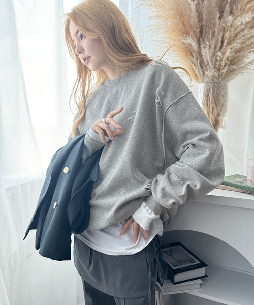 《Javaジャバコラボ》大人のこなれ感。ダメージ加工裏起毛スウェット jv1050235