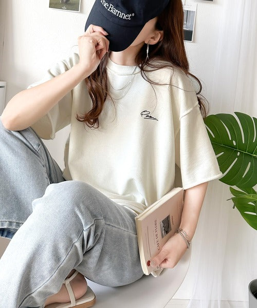 袖口くるりん。ワンポイント刺繍ハーフスリーブ裏毛Tシャツ ce1260259