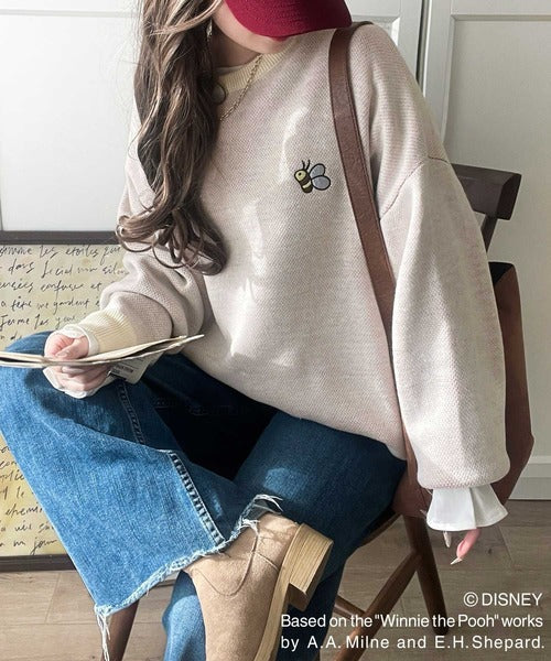 数量限定！後姿にきゅん♪ゆるっと着こなせる。ディズニー「プー」バックジャガードビッグシルエットニット ce1330068