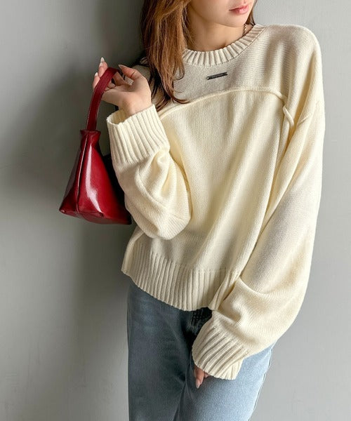 【mily bilet】ゆるっとシルエットが魅せる、大人の余裕。前後２WAYフロント切り替えニットプルオーバー（長袖） mi1329046