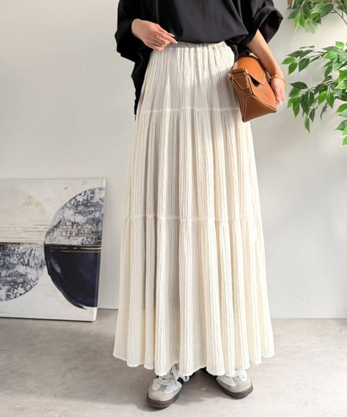 【Classical Evon】甘くない、大人のティアード。シアーな抜け感と美シルエット。3段プリーツティアードスカート ev1020351
