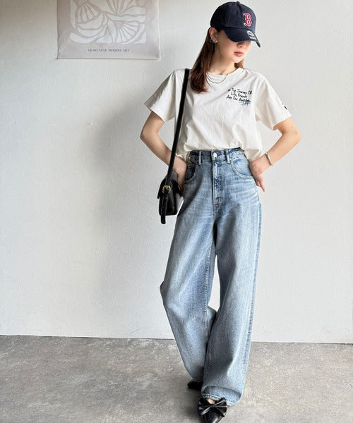 【sustaina+】アートのように刺繍が映える。オーガニックコットン100%らくがき風刺繍 無地＆ボーダー柄半袖Tシャツ ce1260396