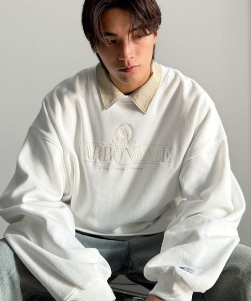 【Classical Origin】刺繍カレッジロゴ裏起毛スウェット／Embroidered College Logo Fleece Sweatshirt ao1330040