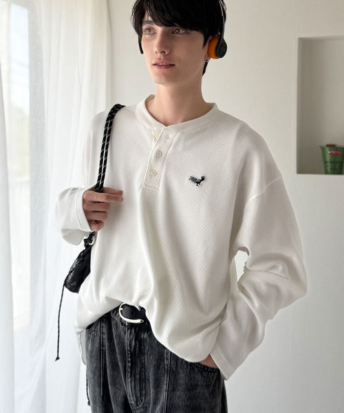 【Classical Origin】「リラックス感、こなれ感。」ピグメント加工サーマルヘンリーネックTシャツ（長袖）/Pigment-Dyed Thermal Henley T-Shirt co1150051